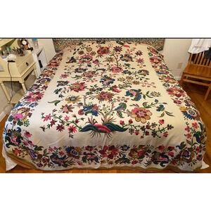 Vintage BATES Bedspread Double/Full‎ Vivid Florals, Fringe ~ Stunning